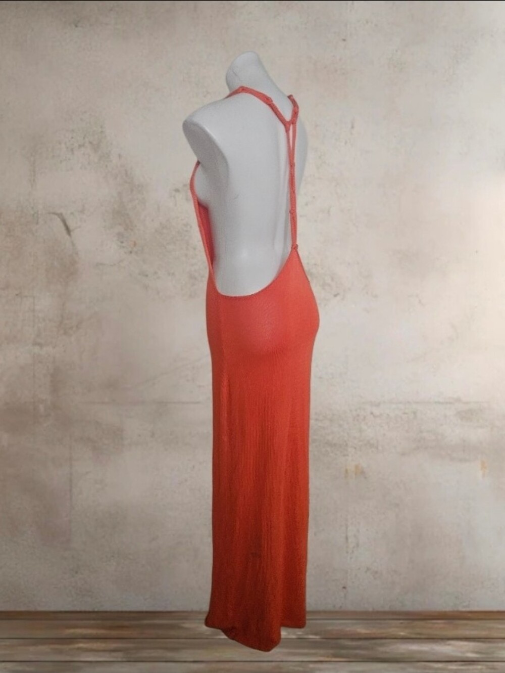 Bright Orange Knit Maxi Dress with Side Slit Small (AS IS) - Picture 4 of 8